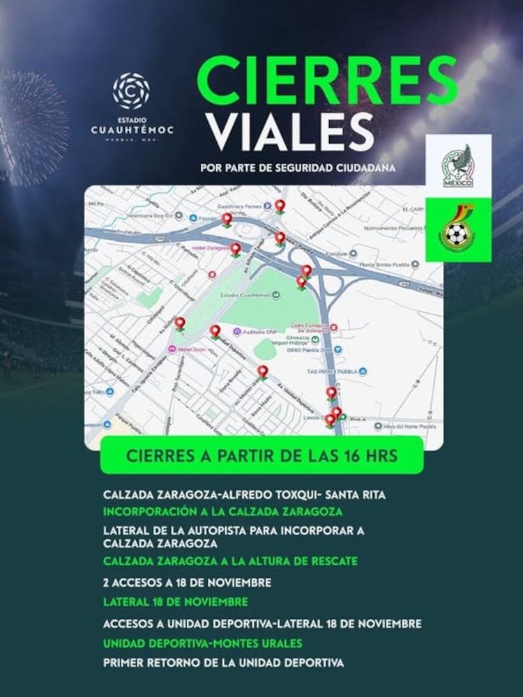 Cierres viales por duelo amistoso México vs Ghana.
