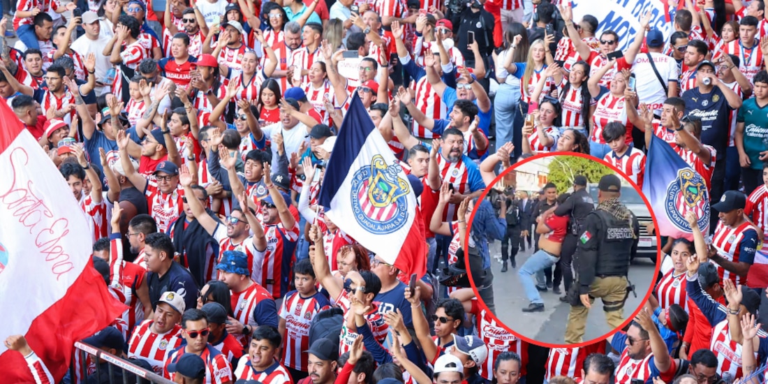 Aficionados de Chivas fueron detenidos por lanzar objetos al camión del Cruz Azul.