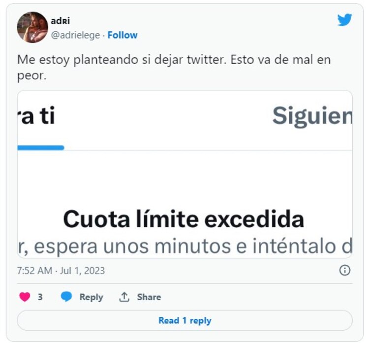 Comentario de un usuario sobre las fallas en la red social.