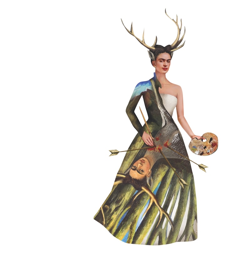 La vestuarista Eloise Kazan se inspira en lienzos como El venado herido y en la prótesis de la artista, por ejemplo.