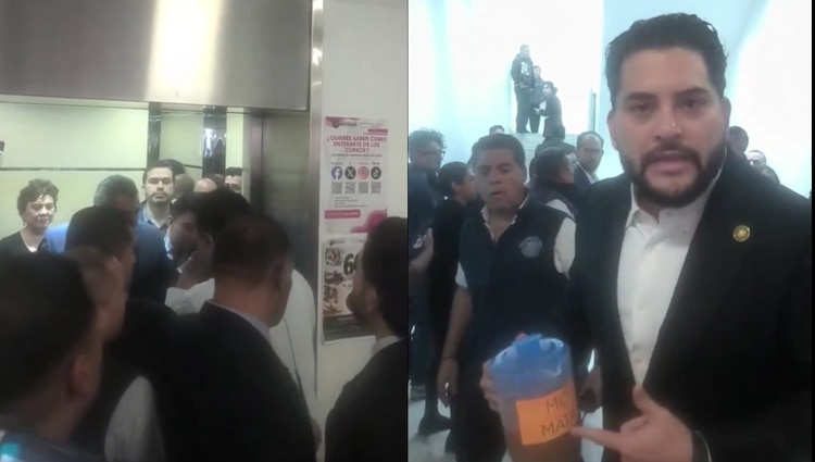Carlos Gutiérrez Mancilla arrojó agua sucia e increpó a Jorge Álvarez Máynez en la Cámara de Diputados.