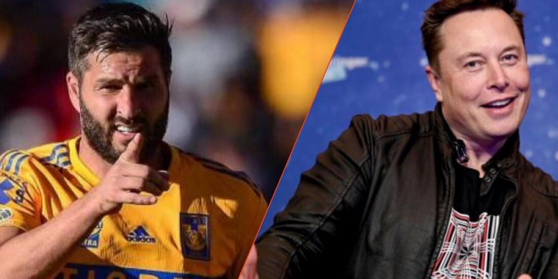 El futbolista de Tigres, André-Pierre Gignac (izq.), y el dueño de Tesla, Elon Musk (der.).