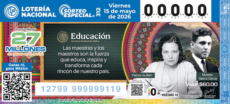 El Sorteo Especial 312 de la Lotería Nacional está dedicado al Día del Maestro.