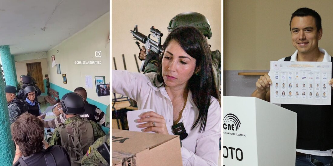 Con chaleco antibalas y escoltados de militares, así votan aspirantes presidenciales en Ecuador.