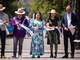 La Jefa de Gobierno, Clara Brugada, encabeza la inauguración del festival cultural y científico Aqüifera en la Puerta de los Leones.