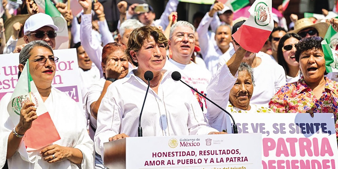 LA MANDATAIRA estatal del Edomex, Delfina Gómez, ayer,
en la Plaza Principal de Tlalnepantla