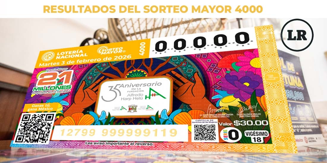 Resultados Sorteo Mayor 4000 del 3 de febrero de 2026 de Lotería Nacional.