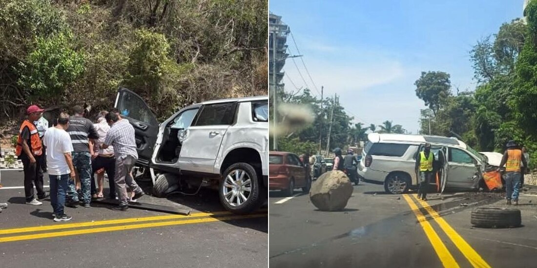 Una roca cayó sobre tres automóviles y dejó a cuatro personas heridas.