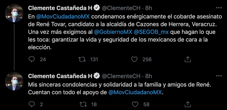 Mensaje en redes del dirigente nacional de Movimiento Ciudadano.