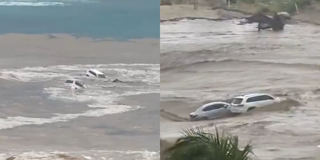 Arroyo desbordado arrastra autos y motocicletas hasta Playa Costa Azul