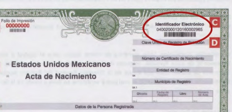 Identificador electrónico del acta de nacimiento.