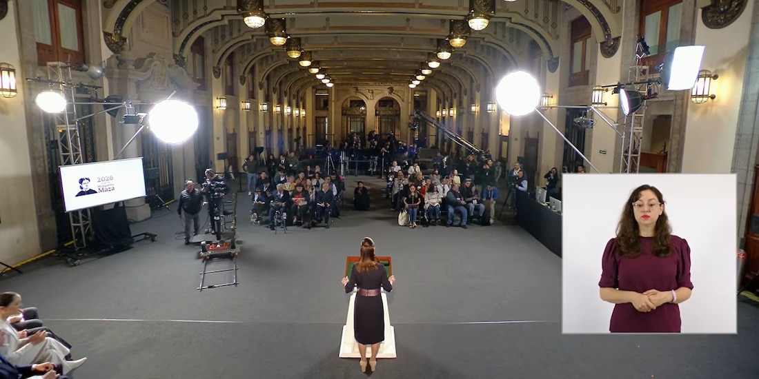 Claudia Sheinbaum este viernes en Palacio Nacional.