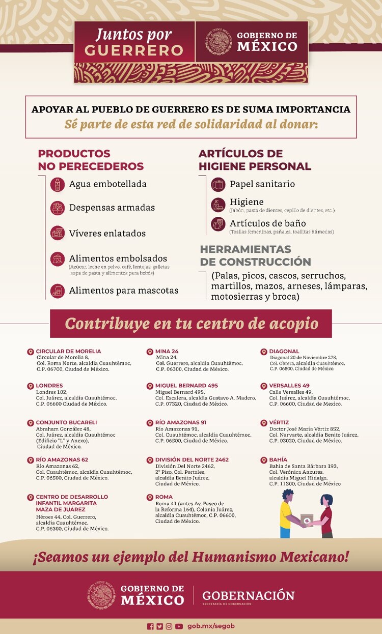 Centros de acopio para ayudar a los afectados por el huracán 'Otis'