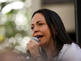 Venezuelan opposition presidential candidate Maria Corina Machado addresses supporters during an event, in Caracas, Venezuela January 23, 2024. REUTERS/Leonardo Fernandez Viloria