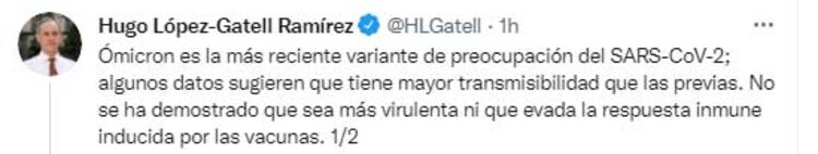 Hugo López-Gatell señaló que Ómicron es la más reciente variante de preocupación del SARS-CoV2
