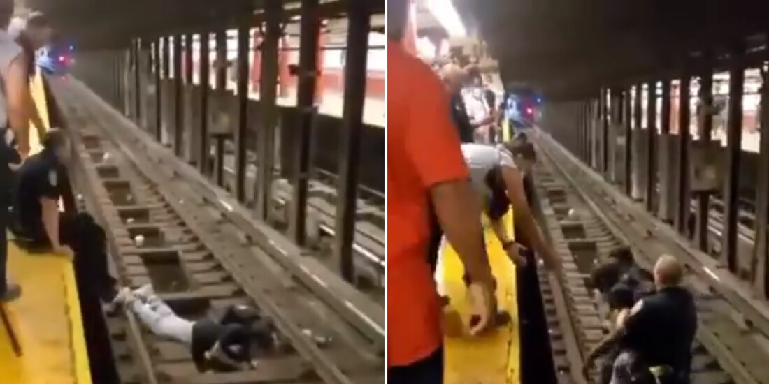 Policía y ciudadano rescatan a hombre de las vías del tren