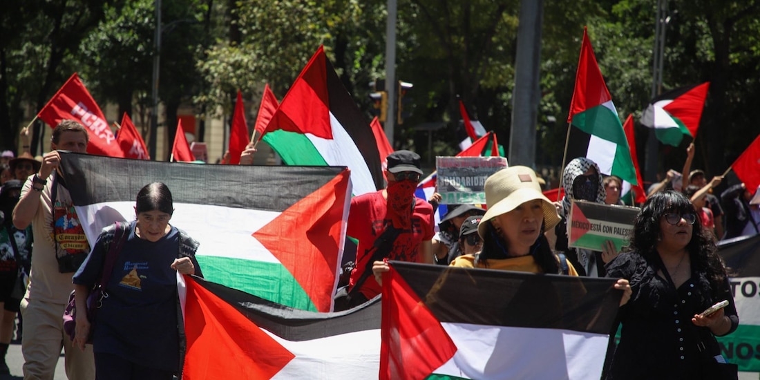 Marcha en favor de la causa palestina, en la Ciudad de México.