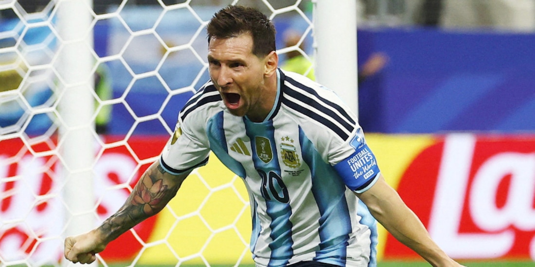 Lionel Messi celebrando su doblete ante Austria.
