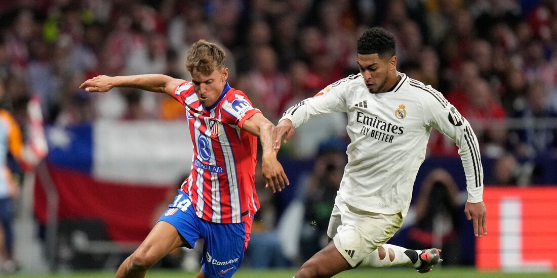 Una acción del Atlético de Madrid vs Real Madrid, derbi madrileño de la Fecha 8 de LaLiga