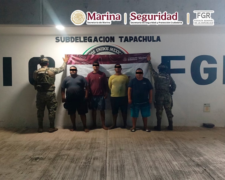 Cuatro detenidos tras aseguramiento de presunta cocaína en Chiapas.
