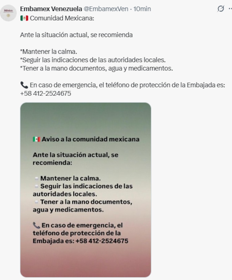 Embajada de México en Venezuela emite recomendaciones