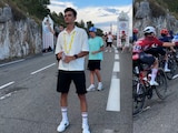 Isaac del Toro apoyando a Romina Hinojosa durante el Tour de France.