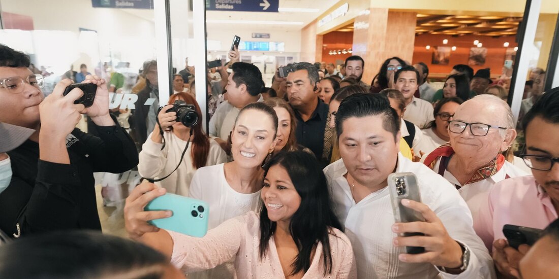 Claudia Sheinbaum al llegar a Mérida, Yucatán.