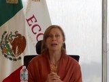 Tatiana Clouthier, secretaria de Economía, durante una reunión con motivo del primer año del T-MEC