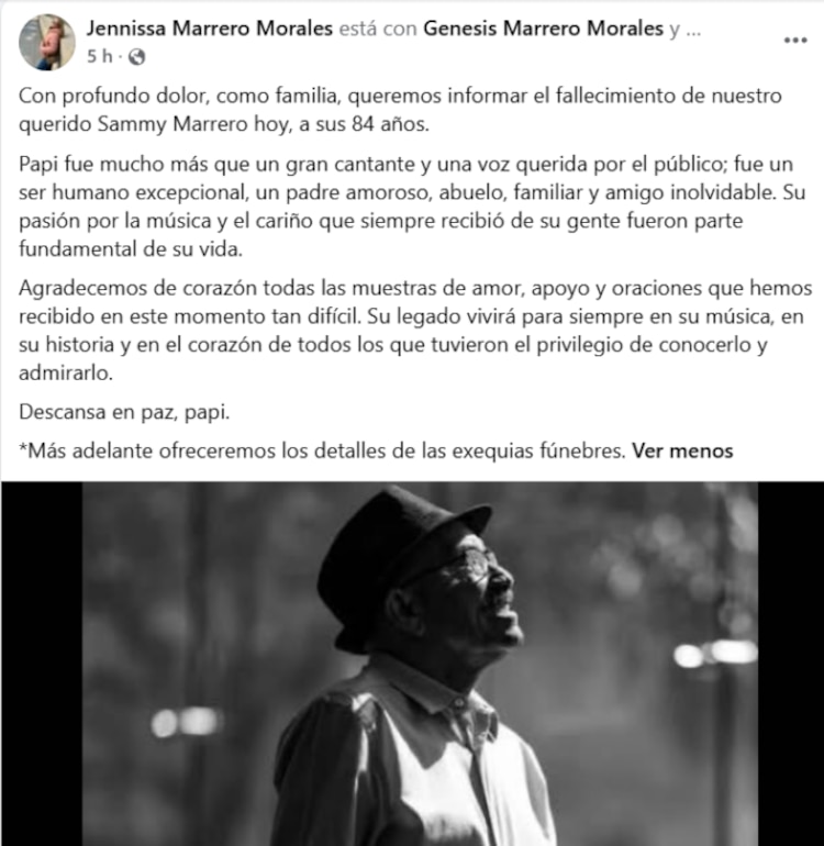 Mensaje de Jennissa Marrero Morales, hija de Sammy Marrero