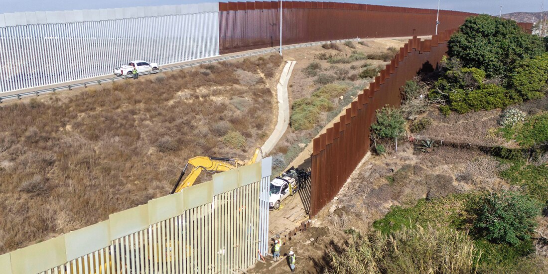Vista aérea de una sección del muro en proceso de modificación, en enero pasado.