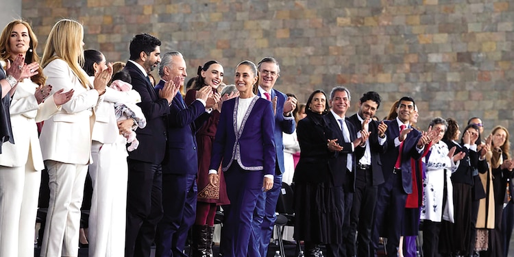 La presidenta Claudia Sheinbaum, en el Museo de Antropología, ayer.