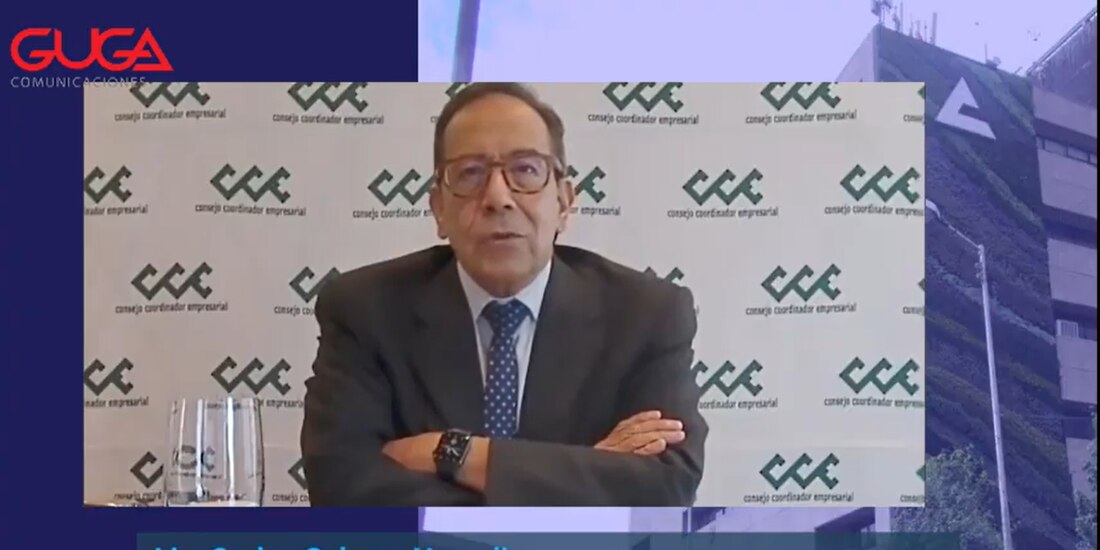 El presidente del CCE, Carlos Salazar, en videoconferencia.