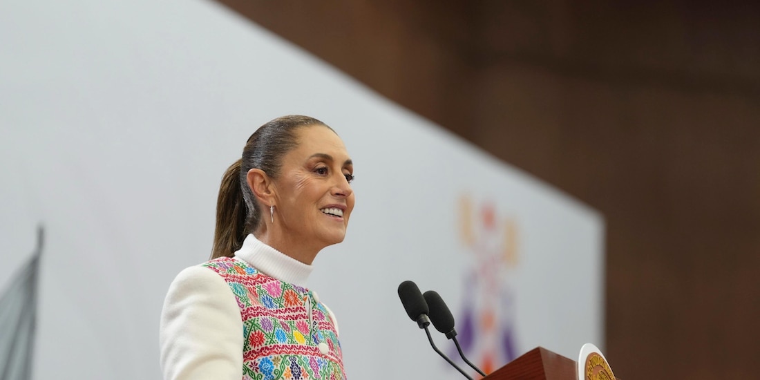 Sheinbaum en su conferencia desde Puebla este 22 de enero.