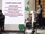 Clara Brugada durante el informe de seguridad correspondiente a julio, ayer.
